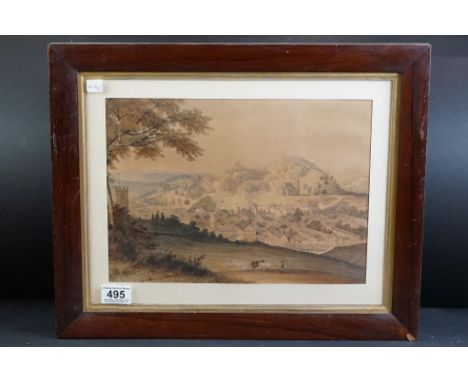 W Poole (19th century) Continental scene, enscribed verso ' View taken from Han Groft '(?) watercolour, approx. 24cm x 32cm 