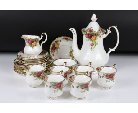 Royal Albert ' Old Country Roses ' pattern coffee service for six, to include coffee pot &amp; cover, 6 coffee cups, 6 saucer