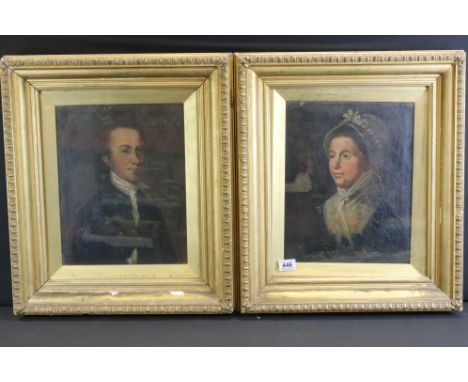 19th century English School, portrait of a gentleman and his wife, oil on canvas, approx. 38cm x 30cm, pair (2)