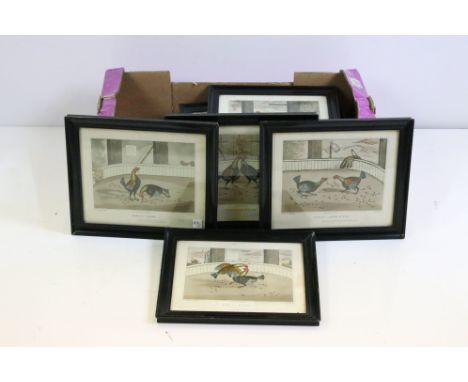 After C R Stock, ' Cockfighting ' published by W C Lee, six coloured engravings, together with after F C Turner, ' Bachelors 