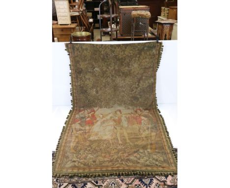 Belgian machine made tapestry panel depicting musicians and dancers, approx. 2.36m x 1.3m 