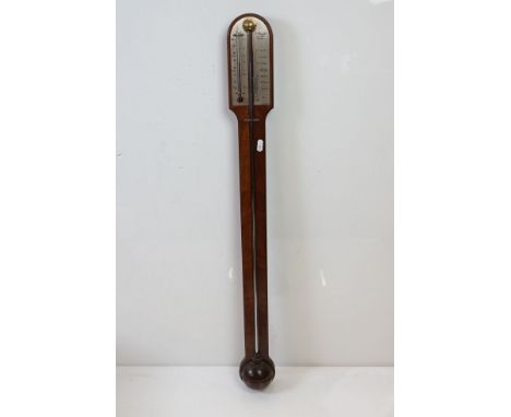 20th century Mahogany Stick Barometer and Thermometer by Comitti, 88cm high 