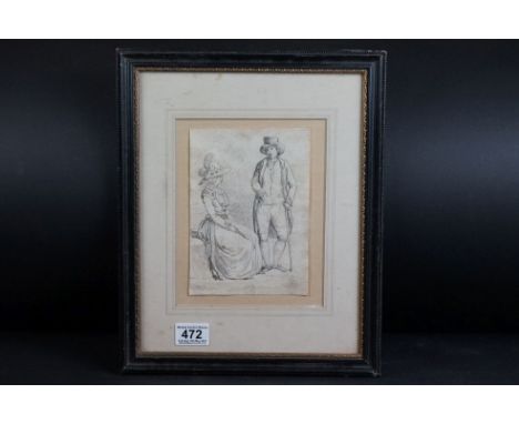 Bartolomeo Pinnelli (1781-1835), pencil portrait of a man in breeches and lady in soft hat 