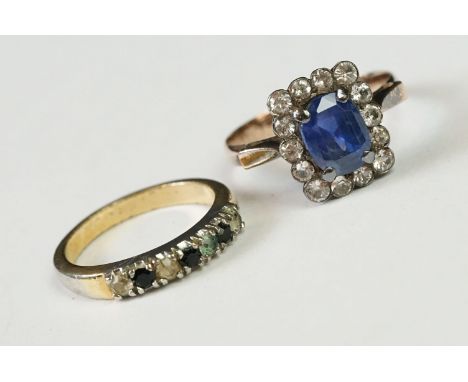 Two vintage ladies dress rings including large central blue paste cluster ring (tested as gold) 