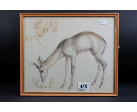 J R Skeaping, Pencil and Wash of a Deer, signed lower right, 25cm x 30cm, framed and glazed 