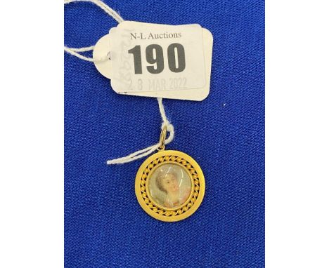 An unmarked high carat gold Victorian pendant, with watercolour portrait