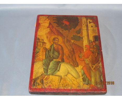 Wooden religious panel scene