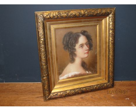 A gilt framed oil painting portrait of a regal lady 23.5cm x 19.5cm