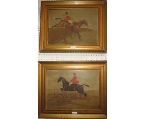 Manner of Cecil Aldin.  Oil on canvas a pair, "Hunting Scenes" 28cm x 38cm framed