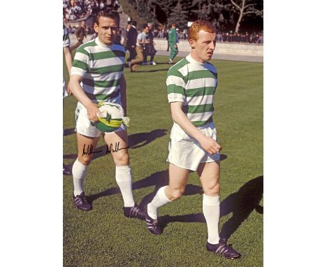 Football Autographed WILLIE WALLACE 16 x 12 Photo : Col, depicting Celtic's Jimmy Johnstone, closely followed by WILLIE WALLA