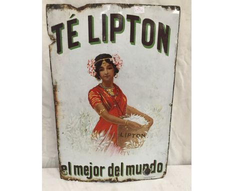 A Lipton's Tea enamel sign depicting a lady tea picker