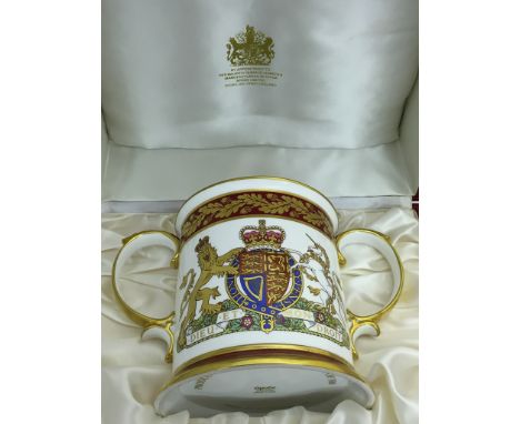 A cased Limited Edition, 183/500, Spode silver Jubilee loving mug and certificate