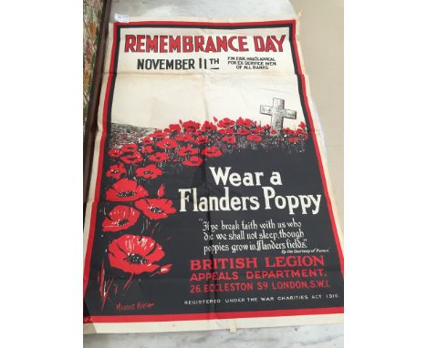 A WWI "Remembrance Day" poster by Maurice Kirth: "Wear a Flanders Poppy"