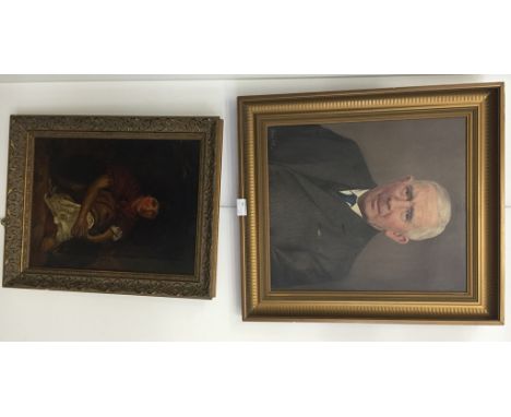 English School (19th century): Study of a peasant lady, oil on canvas; together with Arthur Campbell (20th century): Portrait