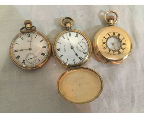 Three gold-plated pocket watches to inc two Walthams and a Dennison