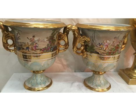 A pair of ceramic urns in Chinese style: maker's 'Paris' to the back