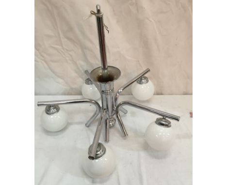 A chrome and white glass five-light hanging lamp - Deco style