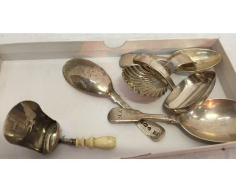 Six hallmarked silver caddy spoons to inc Georgian examples