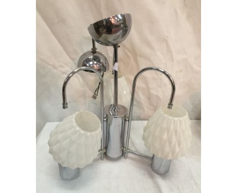 A chrome and white glass three light hanging lamp - Deco style