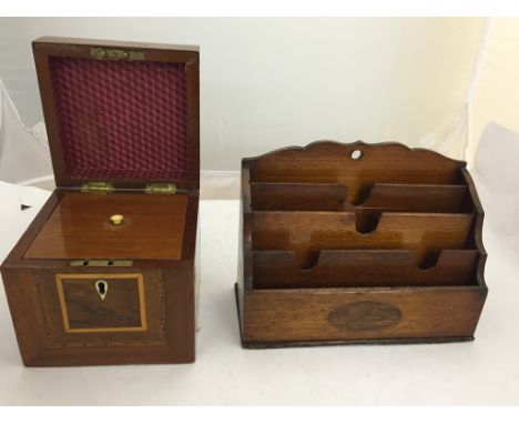 A 19th century walnut tea caddy; together with an Edwardian mahogany stationery box