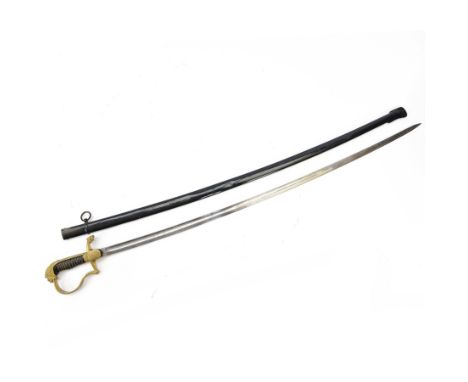 Dutch infantry officer sword with wire bound grip lion pommel and single bar hilt, single edged fullered blade marked 'Yzerho