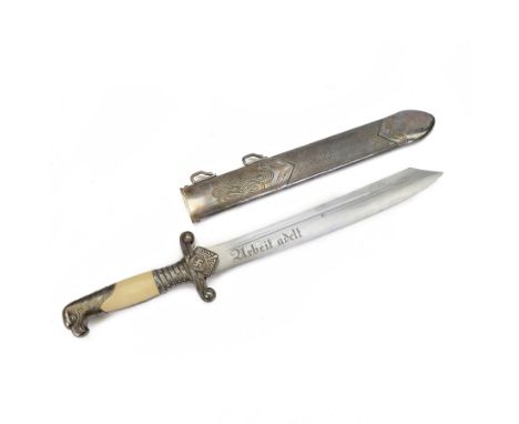 German Third Reich Officers dress hewer, the 26cm blade marked 'Urbeit adelt', the crossguard with RAD badge, ivorine grip an