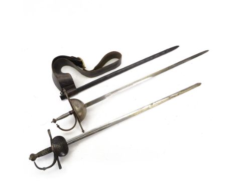 Pappenheimer rapier with L98cm double edged blade, looping narrow bar guard and wire bound grip together with Cup guard rapie