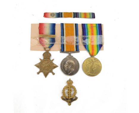 WWI trio of medals, comprising British War Medal, Victory Medal, 1914-15 Star with clasp, awarded to '1623 Pte W. Atkinson Ro