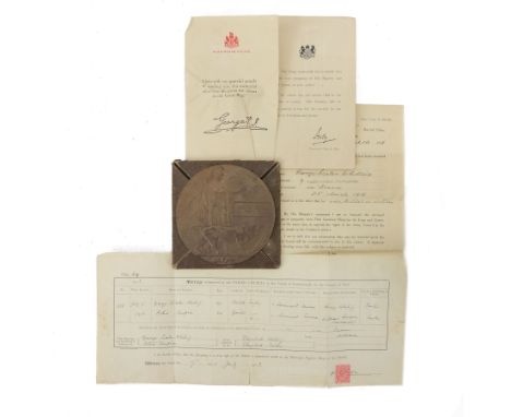 WWI bronze death plaque for George Scales Whiting, with original card envelope and letter 