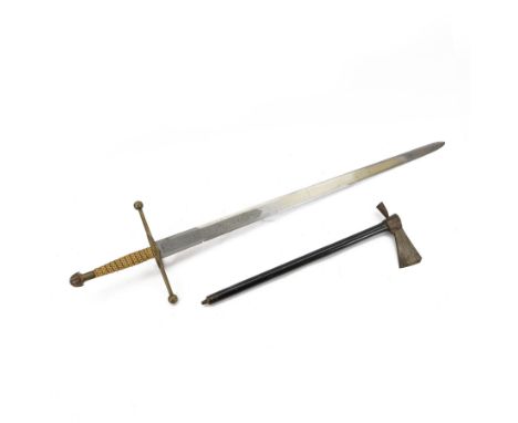 Reproduction long sword, the blade marked Toledo, together with fireman axe, sword L118cm