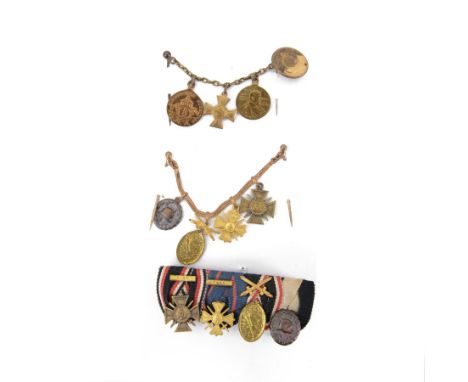 WWI German Army miniature medal group, upon a medal bar, comprising Flanders Cross, Regimental commemorative cross, Wound bad