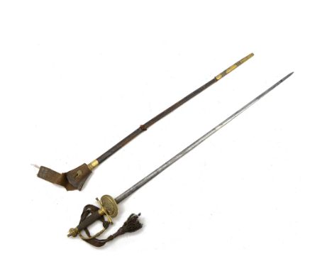 William IV court sword, the 79cm blade finely etched with scrolling motifs, with crown pommel, wire bound grip, gilt shell gu