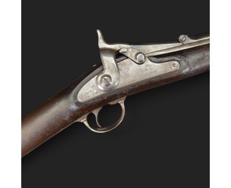 Springfield single shot service rifle, 1866 Allin conversion trapdoor model, 50-70 Cal, the lock marked 1864 with eagle and "