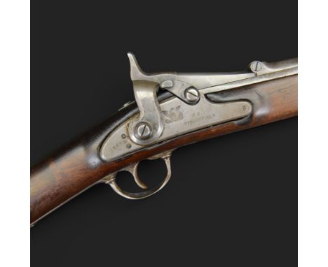 US Civil War Springfield percussion cavalry carbine, circa 1863, 50-70 Cal, the lock marked 1863 with eagle and "US SPRING FI