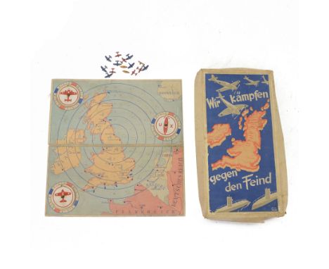 WWII German board game, Wir Kampfen gegen den Feind, Goebel Spiele, 1940, color-printed, foldable game board: British Isles w