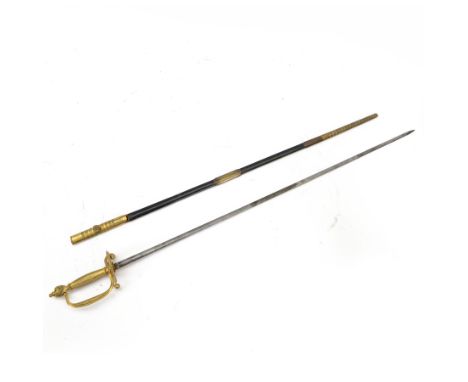 Victorian court sword, with etched blade signed 'Anderson St James's London', gilt brass hilt and black leather scabbard with