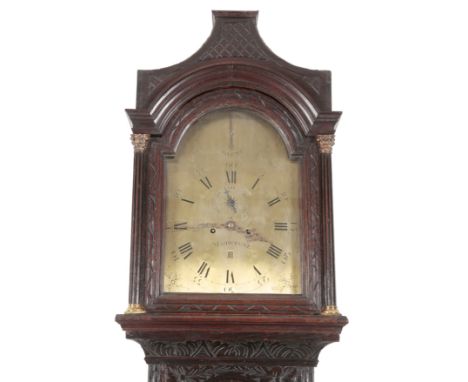 A LATE 18TH CENTURY OAK LONGCASE CLOCK BY THOMAS SUTTON OF MAIDSTONE with two-train, eight day movement, the brass dial with 