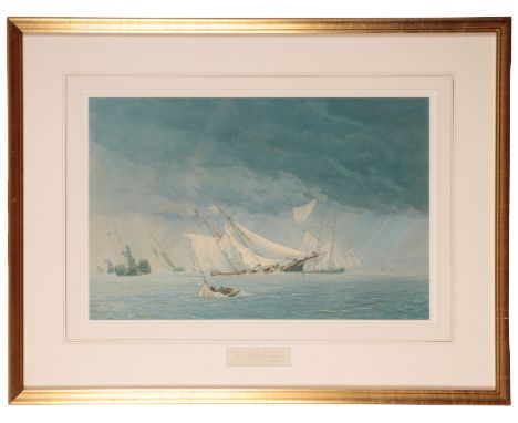 FREDERICK SCHILLER COZZENS (1846-1928)  'IN THE NARROWS - A BLACK SQUALL' signed in pencil to the margin, coloured lithograph