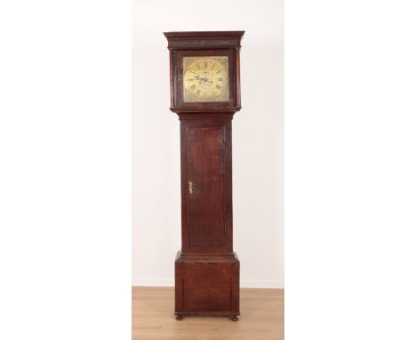 AN 18TH CENTURY OAK LONGCASE CLOCK BY WILLIAM GLOVER OF WORCESTER the 29cm brass dial with spandrels, subsidiary seconds and 