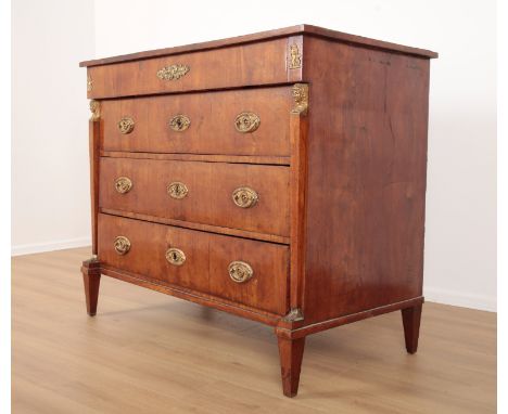 AN EMPIRE STYLE MAHOGANY AND GILT METAL MOUNTED COMMODE 20th century, with a single frieze drawer centered by an urn and foli