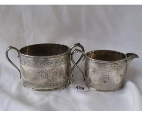 Victorian bachelor bright cut cream jug and  matching sugar basin Sheff 1884 by CB & P  280g   