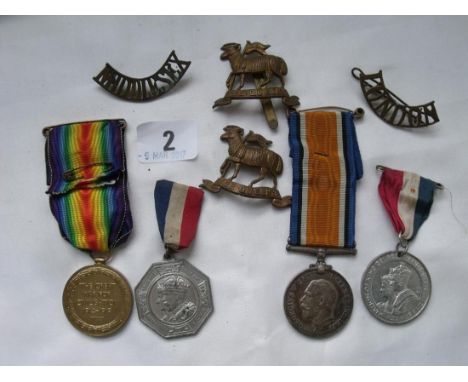 A pair of WWII medals to CPL H. Redding mid X R   1935 &1937 medals, 2 cap badges etc    