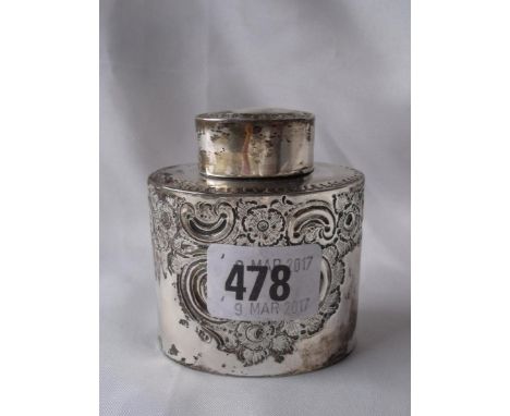 Small oval embossed tea caddy 2.5” wide Sheff 1893  by HA 50g        