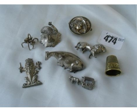 Georgian finial in the form of a cow  Sheff also some  silver mounted and metal items     