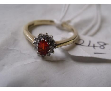 Oval fire opal & diamond 9ct cluster ring 'L'   