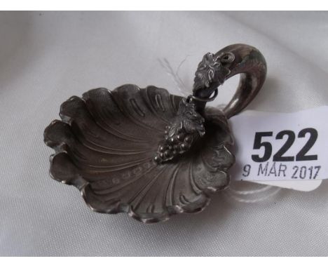 Good Victorian caddy spoon with shell bowl & vine  capped loop handle Birm 1877 by GU 16g    