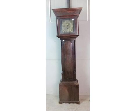 C18th Dark Stained Oak 30 Hour Longcase Clock by Jonathan Inkpen Horsham, granulated centre, silvered chapter ring, pierced u