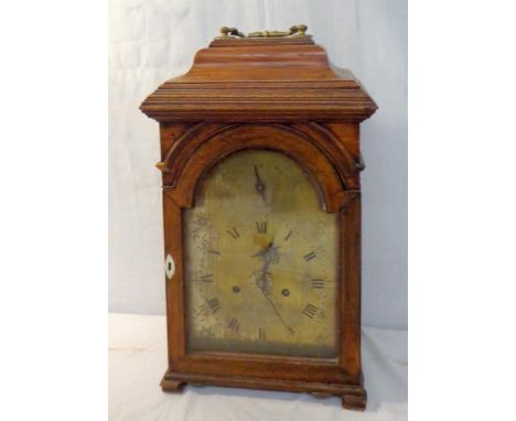 C18th Mahogany Cased 2 Train Bracket Clock by J Benbow Northwood, part silvered dial engraved with flowers, twin fusee chain 