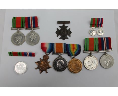 Three World War I medals including: 1914 star, War medal and Victory medal, issued to 7999 Pte G Singleton, Devon R, together
