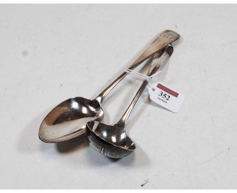 A George III silver serving spoon together with a George V silver ladle (2), gross weight 5.3oz